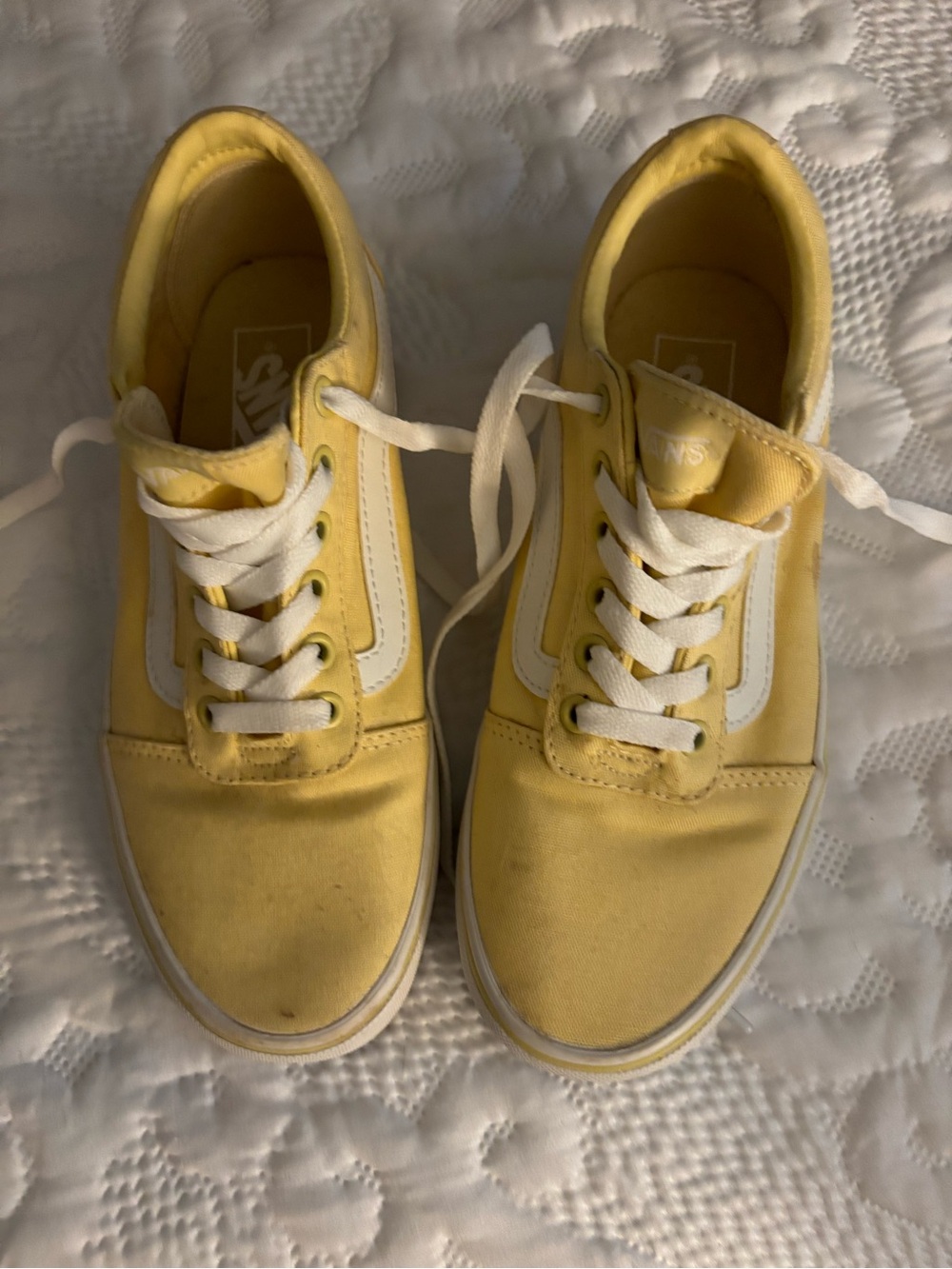 Vans Women's Yellow Canvas Sneakers with White Stripe 7.5